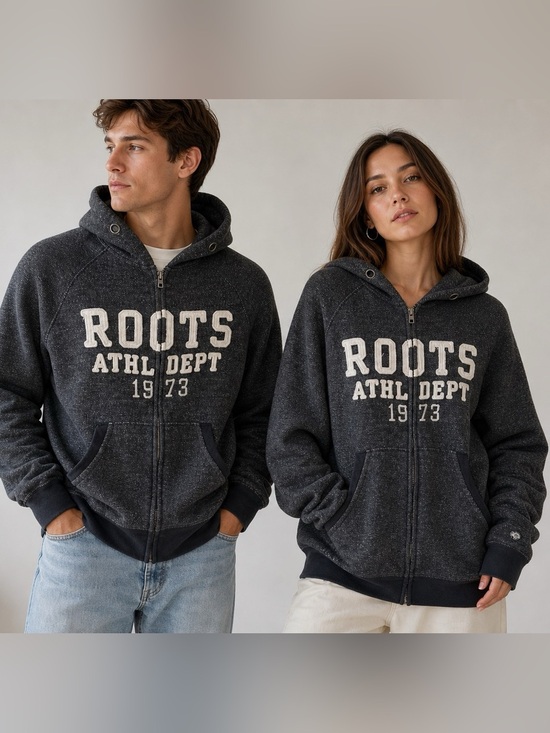 Roots Other - Vintage Roots Athl Dept 1973 Full Zip Hoodie, Unisex, Charcoal